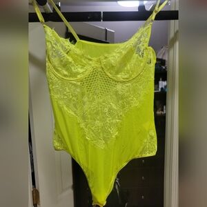 Lace Bodysuit in Neon Yellow